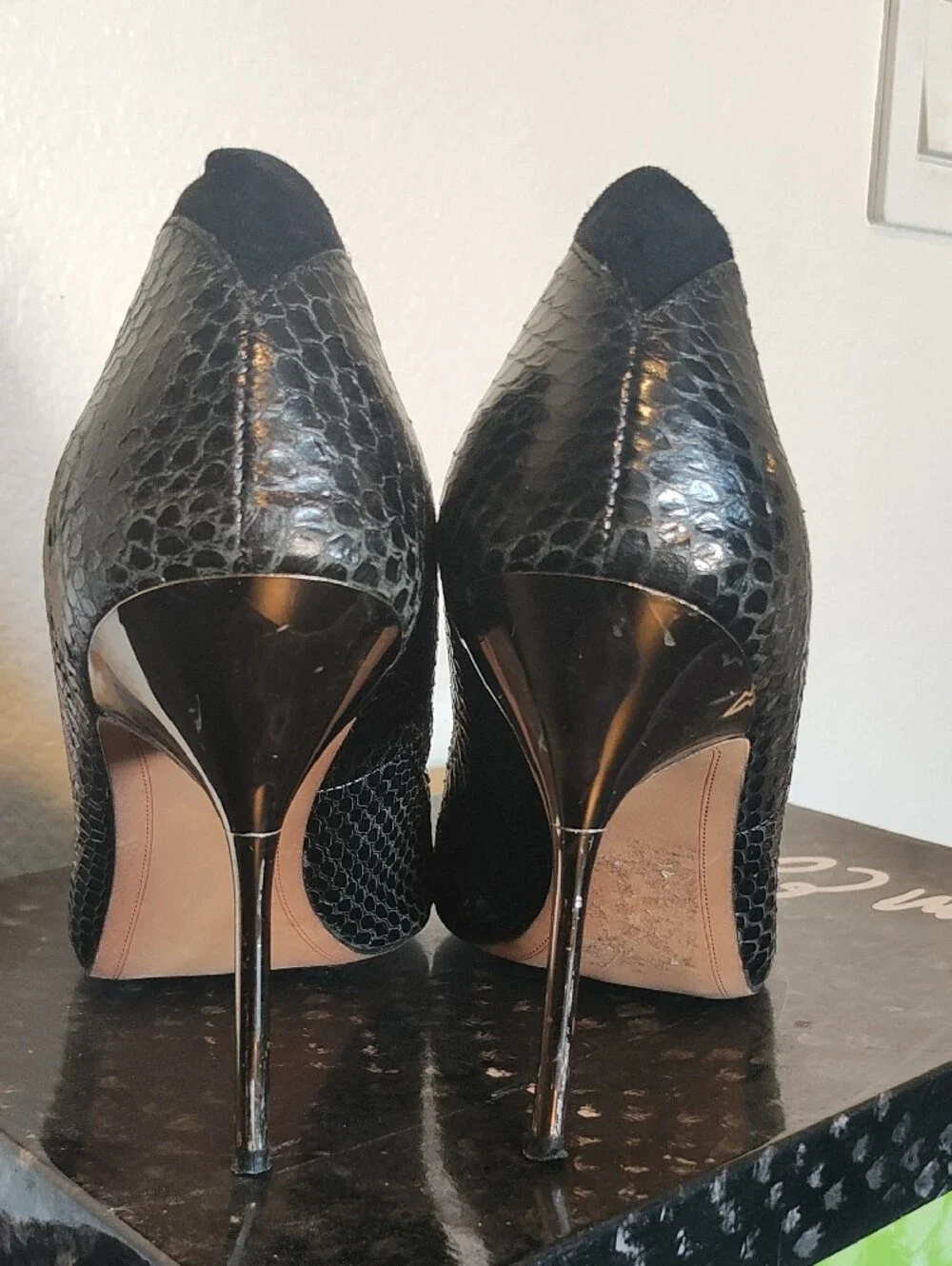 Black Pointed-Toe Snake-Print Stiletto Pumps Sam Edelman Ginger Heel